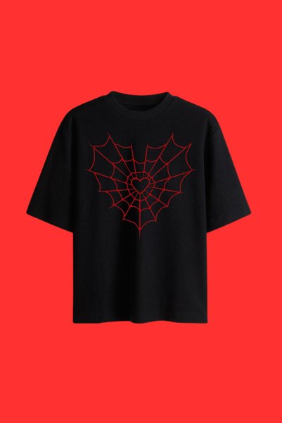 Dupe Design Καρδιά ιστός αράχνης Τυπωμένο Unisex Oversize T-shirt