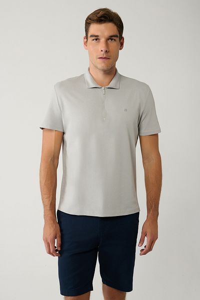 Avva Graues Herren-T-Shirt mit Polokragen aus 100 % Baumwolle mit Reißverschluss E 001034
