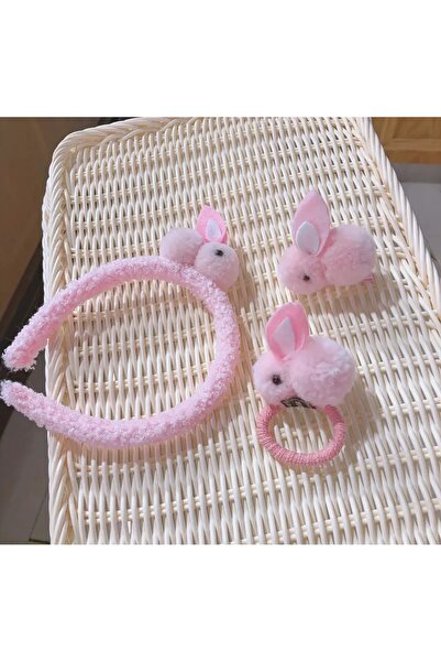 BBS „Set de 3 accesorii pentru iepure roz – banda de păr, clemă și clemă din ...