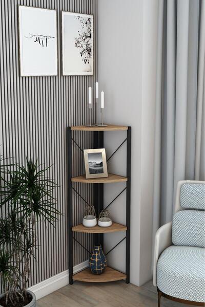 Mgr Office 4 Raflı Metal Köşe Kitaplık Rafı Dekoratif Aksesuar Rafı