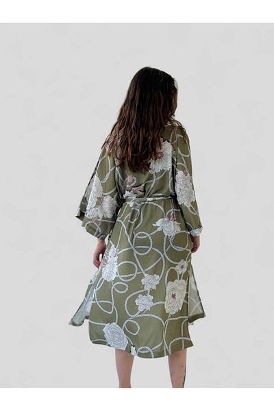 Retrobird Kimono lung kaki cu modele de design