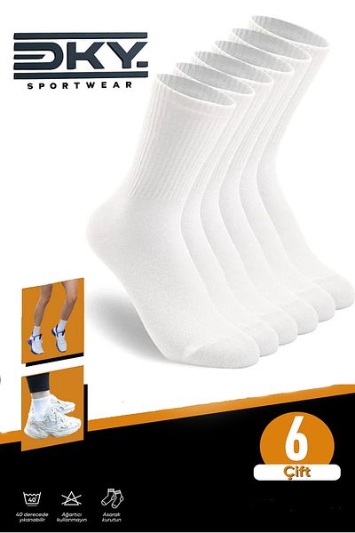 DKYSPORTWEAR 6 Pairs College Socks Ribbed White Unisex - Premium Quality Tennis Socks Cotton