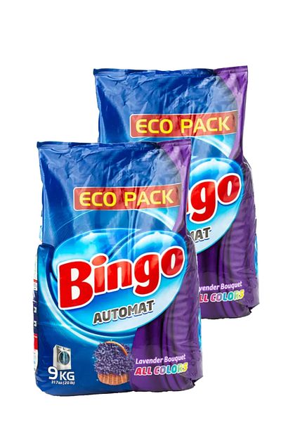 Bingo -Fabric Washing Powder Lavender For All Colors, 9 Kg x2pcs