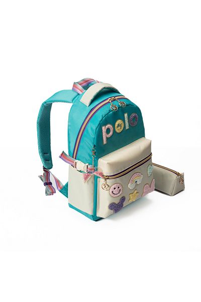 MY POLO Geantă de școală cu detaliu de broderie Ember Suport stilou Albastru