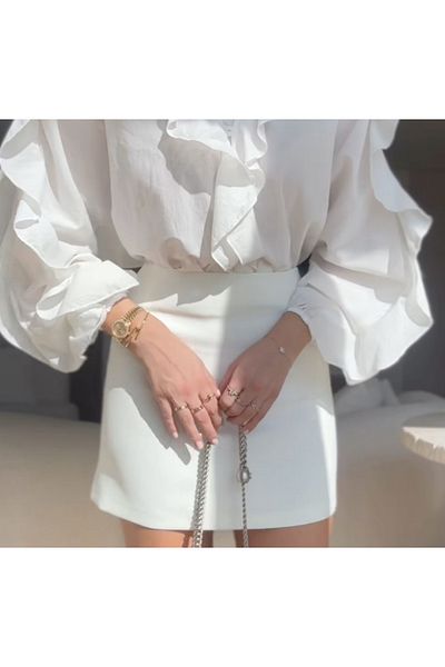 MODA Frilly White Cotton Women's Shirt