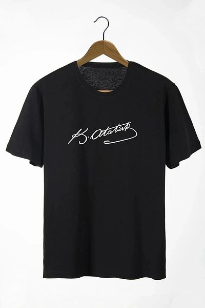 BEHLIVE Unisex Young Adult Black Atatürk Signature Printed April 23, October 29, November 10 Show T-Shirt