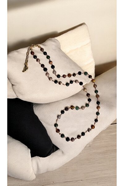 Miltonia Kehribar Jasper Lav Taşı Akik Tasarım Doğaltaş Kolye