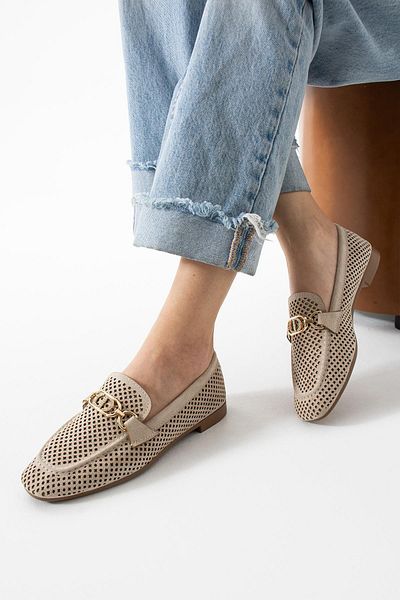 diclepolat Women's Summer Perforated Loafer Casual Shoes Sariva Beige