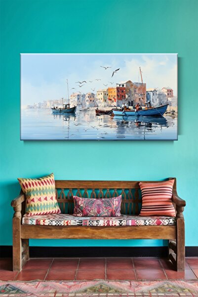 KanvasSepeti Sanatsal Balıkçı Tekneleri Modern Kanvas Tablo Salon Oturmaa Yat...