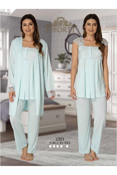 EM&FA TEKSTİL Maternity Lace Detailed Pajama Set with Dressing Gown