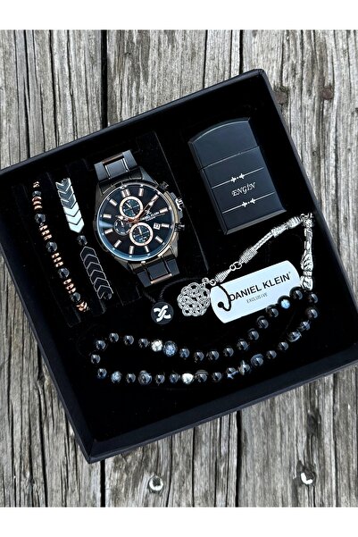 Daniel Klein Siyah Renk Fonksiyonlu Kol Saati Doğal Taş Tespih Ve Bileklik Ça...