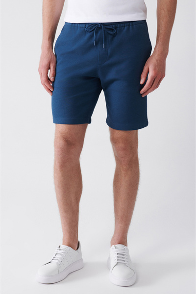 Avva Чоловічі сині шорти з еластичним поясом і шнурком, що легко прасуються A31Y3731