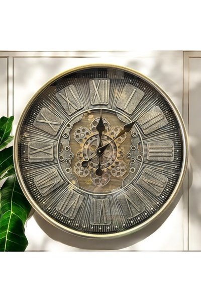 ArzzHome Metal Çarklı Duvar Saati Eskitme (2) 60cm