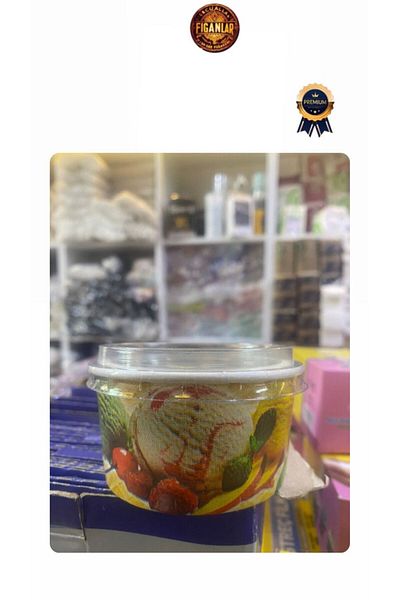 figanlar ambalaj Transparent Lid Cardboard Ice Cream/Halva/Dessert Presentation Bowl Printed 100Cc 100Pcs