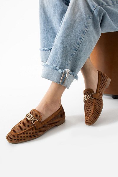 diclepolat Women's Summer Perforated Loafer Casual Shoes Sariva Tan