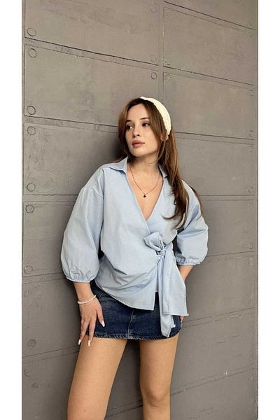Butik Cămașă din bumbac țesut de calitate superioară pentru femei Merline, albastru, model nou Trend