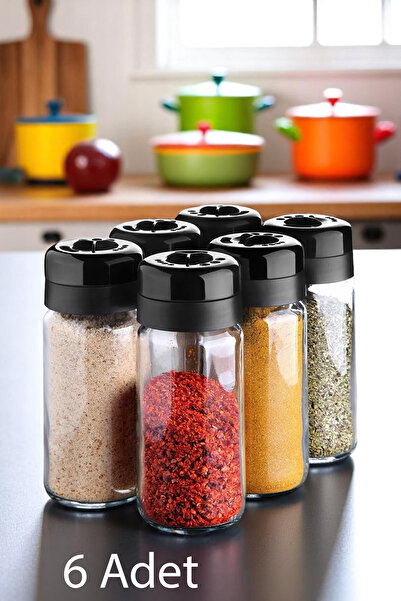 Home Star Rotary Lid Glass Spice Jar Set 245 ml 6 Pieces
