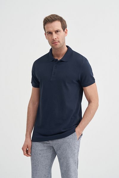 Cazador 25Yceeob4613 Navy Blue Men's Oversize Fit Polo Neck T-Shirt