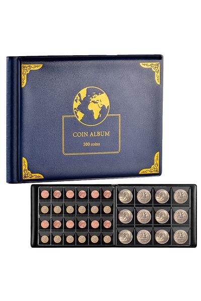 Choice DEEP BLUE Coin Collection Supplies Holder Book for Collectors, 300 Pockets Coin Collection Organizer