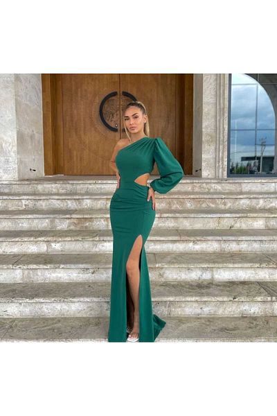 ModaLy Moda One Sleeve and Slit Detail Long Evening Dress Homecoming Dress Evening Dress 582286 749