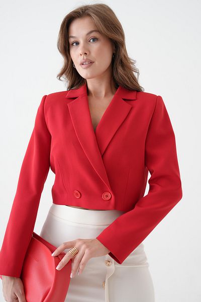 Saade Jachetă roșie cu două pieptări crop blazer