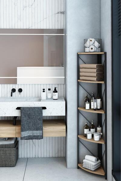 Mgr Office 5 Raflı Metal Köşe Banyo Rafı Dekoratif Çok Amaçlı Raf