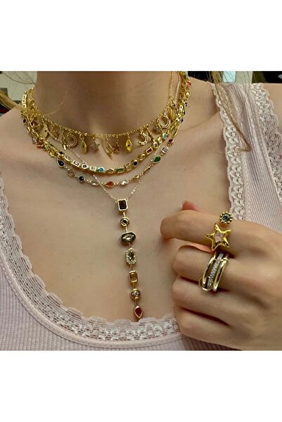 Glowelier Melis Goral 7 Element Y Kolye | gold renk