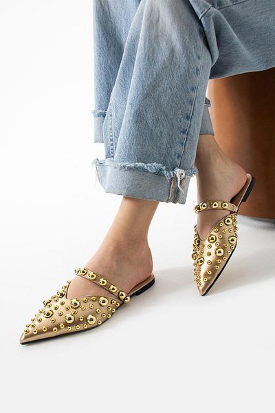 diclepolat Women's Loja Goldtroped Flat Sole Slippers Pointed Toe