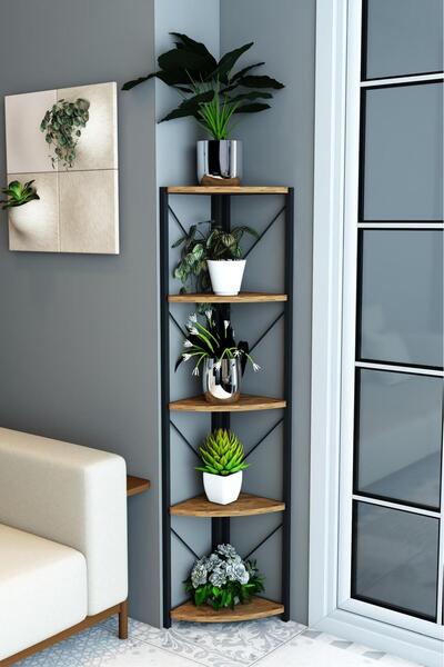 Mgr Office 5 Raflı Metal Köşe Çiçeklik Saksılık Rafı Dekoratif Aksesuar Rafı