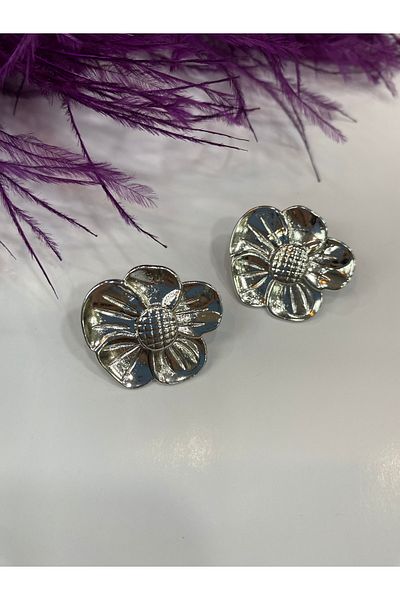Tılsım Bijuteri Flower Earrings Shiny Silver Plated