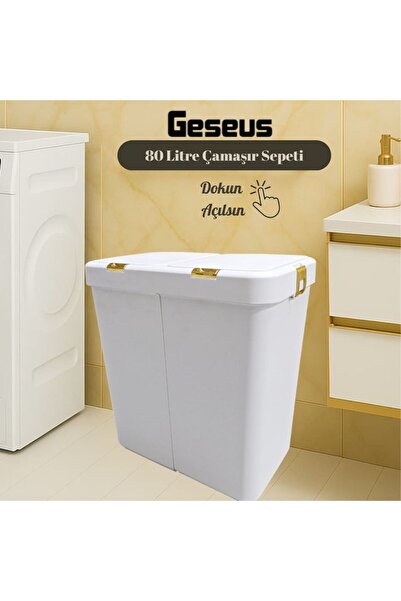 Geseus Gold Ikili Dokunmatik Çamaşır Sepeti Çöp Kovası Temizlik Kovası Kirli Sepet 80 Litre-MT009
