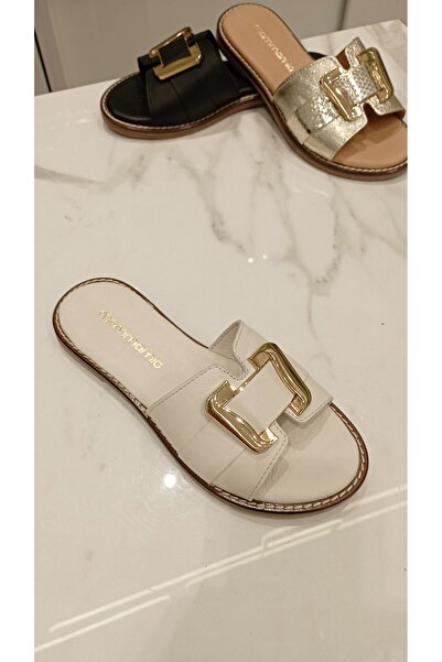 Mammamia Papuci de damă din piele naturală cu cataramă medie