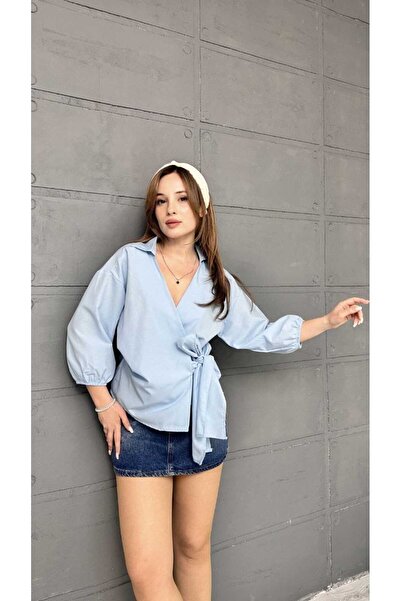 Butik Cămașă din bumbac țesut de calitate superioară pentru femei Merline, albastru, model nou Trend