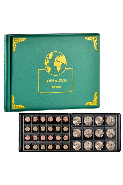 Choice light green Coin Collection Supplies Holder Book for Collectors, 300 Pockets Coin Collection Organiz
