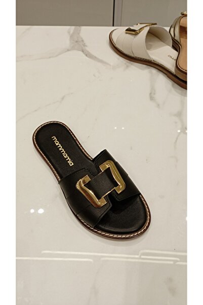 Mammamia Papuci de damă din piele naturală cu cataramă medie