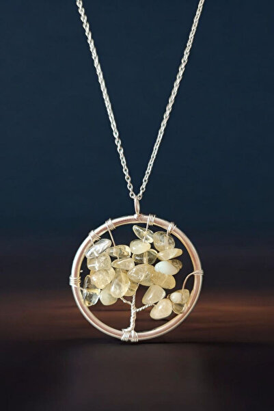 La'Vanti Designs Sitrin Para Şans Taşı Doğaltaş Hayat Ağacı Gümüş Kolye