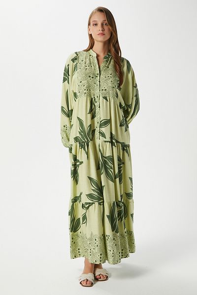 Ritnice Дълга лятна рокля Modest Freya Green от 100% вискоза с многопластов балон ръкав и макси дължина