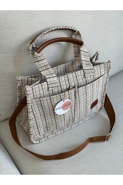 BAGLOVİS Canvas Front Pocket Women's Shoulder Bag Uz22 En28