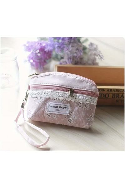 ACAR TAKI Mini Lace Decorated, Floral Patterned Coin Purse, Versatile Carry, Pink Color Acr4757