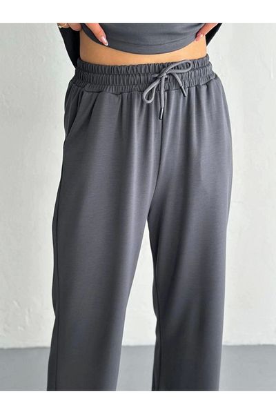 Tam12den Home Women's Short Sleeve Collared T-Shirt and Trousers Anthracite Double Suit