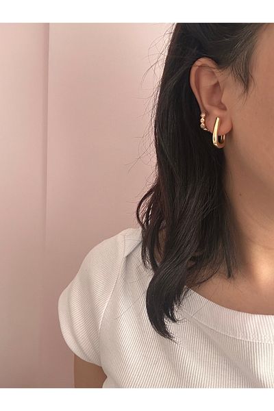 YENGEÇ Curved Oval Steel Earrings