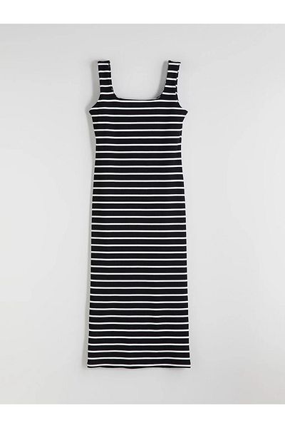 LC Waikiki Lcw Vision Black U Neck Striped Bodycon Dress