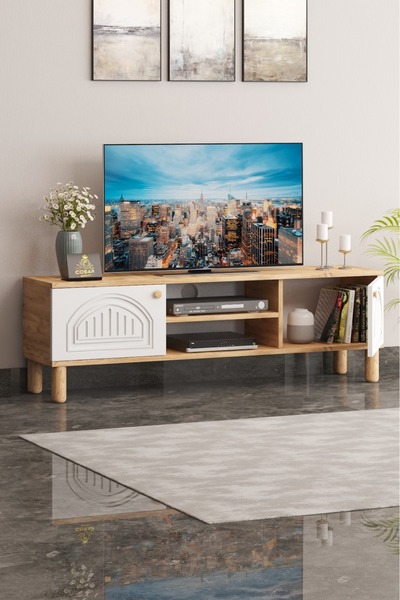 Cosargroup Bohem Tv Ünitesi 150 Cm Mdf Mebran Kapak Çizgili D Kapak Bohem Tarz Tv Sehpası