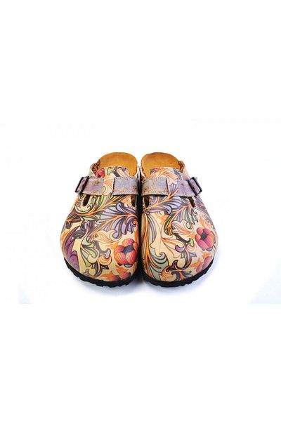 Goby Art Nouveau Leaf Pattern Printed Closed Toe Purple Sabo Women's Slippers
