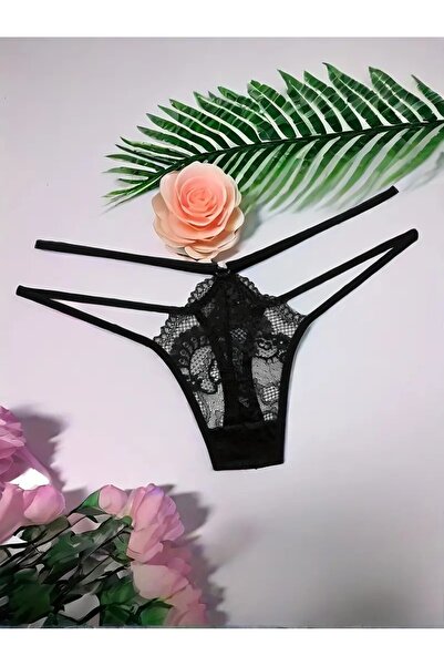 YIWU Dantel ,Şeffaf Esnek Çift Askılı, Olgun Stil, Düz Renk, Çapraz Bant Detayı, Tanga /V-String Külot