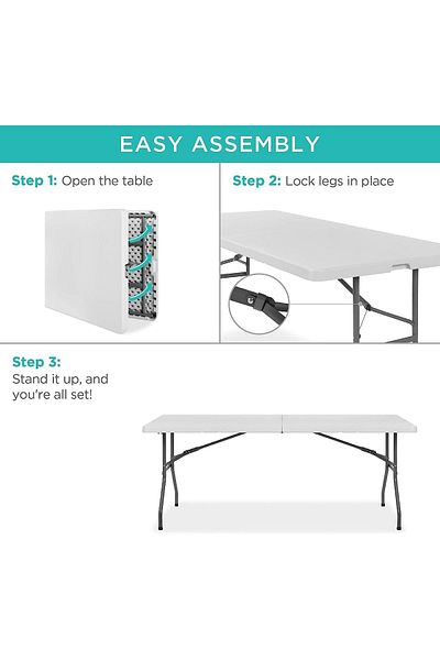 Generic Lightweight Folding Table, 180x74x70 cm, Heavy-duty Plastic Picnic & Camping Table With Carry Handle