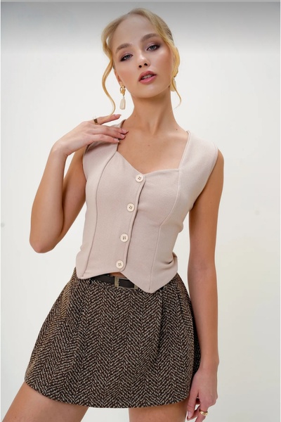 Safgiyim44 Buttoned Lycra Vest Cream