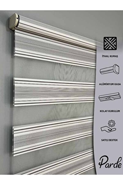 pardeh Parde Kuzey Serisi İthal Kumaş Çizgili Gri Zebra Stor Perde