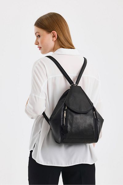 Deribag Rucsac și geantă de umăr neagră din piele naturală