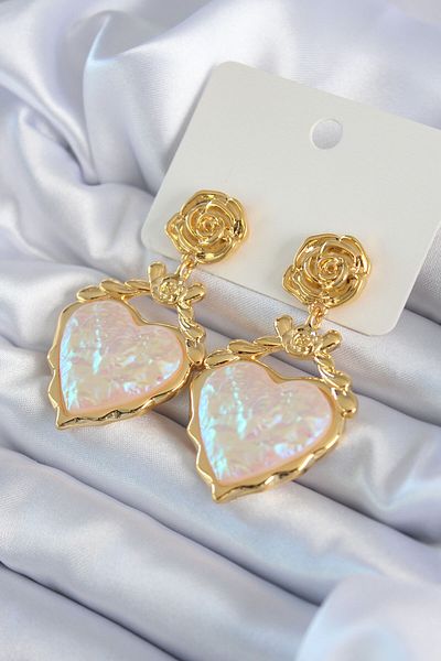 Skygo Gold Color Rose Dangle Heart Model Brass VIP Women's Earrings - TJ-BKP8044